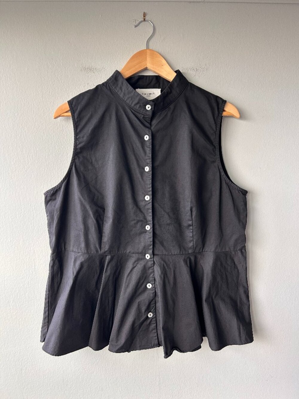 Pomander Place Paulina Top Black Sleeveless Peplum Mandarin Collar Cotton XXL